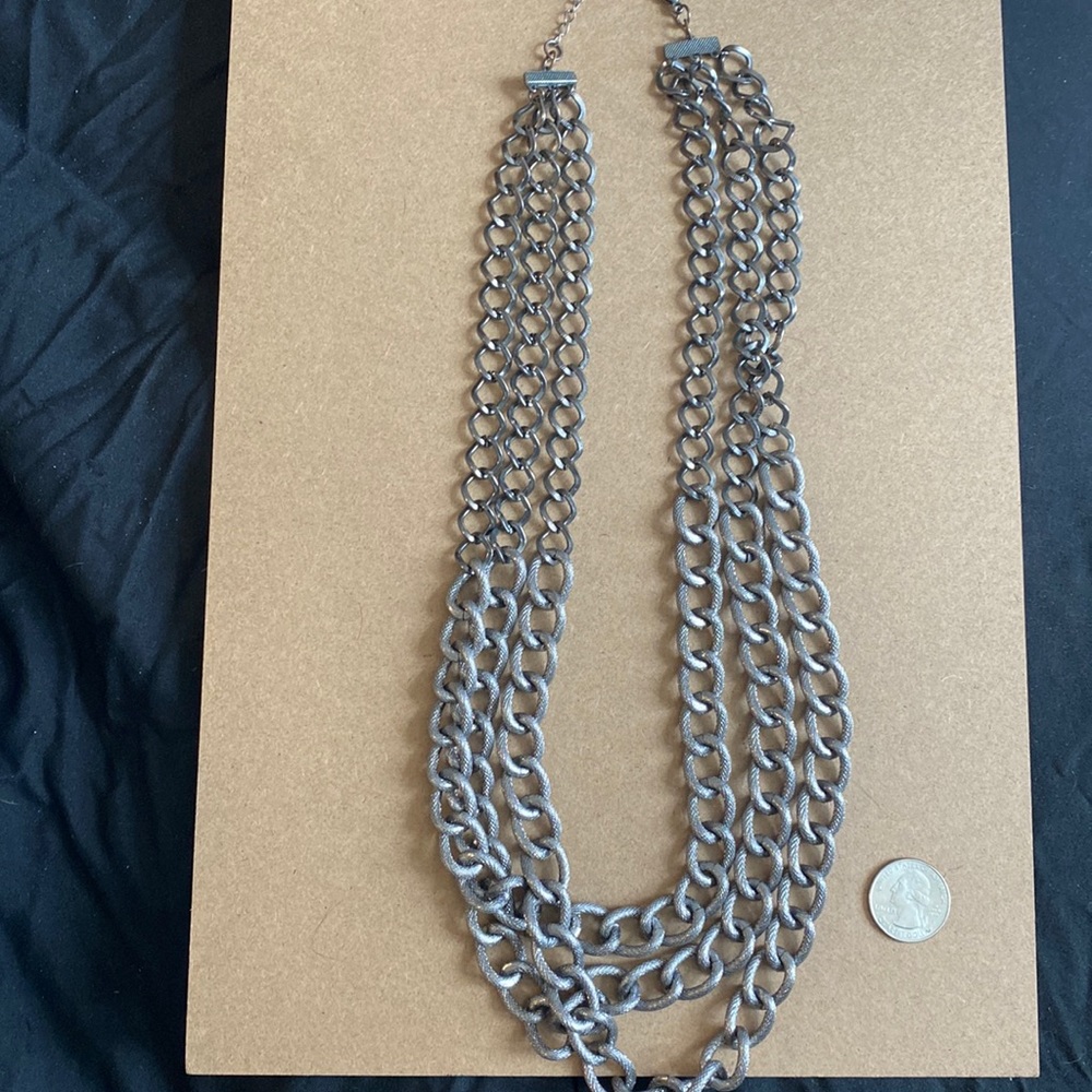 Triple textured chain silver necklace